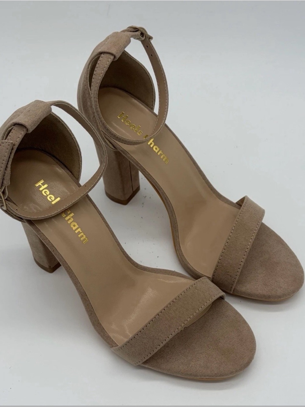 Neutral Tan Suede Ankle-Strap Block Heel by